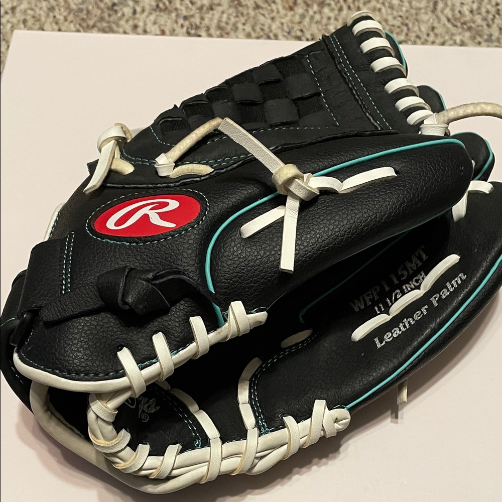 Rawlings Black and White Baseball Glove with Red Logo